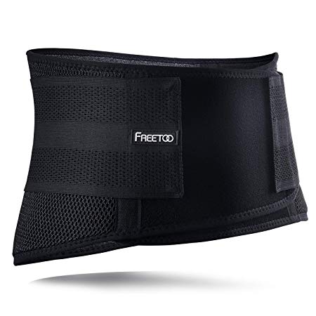 FREETOO lumbar support belt, adjustable double-layer pressure belt, 6 support bands, 16-hole interjacent mesh, thin fabric, light and breathable, for protection at work, back pain(L/XL)