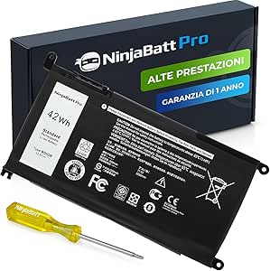 NinjaBatt Batteria per Dell WDX0R P69G Inspiron 13 15 5000 7000 5570 5567 7579 5578 5568 7569 5579 5565 7573 13 7378 5378 7368 5379 5368 7375 17 5767 Y3F7Y - [42Wh/11.4v]