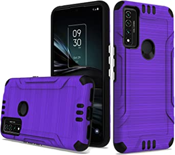 Wireless Accessories Phone Case Compatible with TCL 20-A 5G / 4X 5G Case (T601DL) / Straight Talk TCL 4X-5G Case/Brush Shock Absorbing Dual-Layered (Combat Purple)