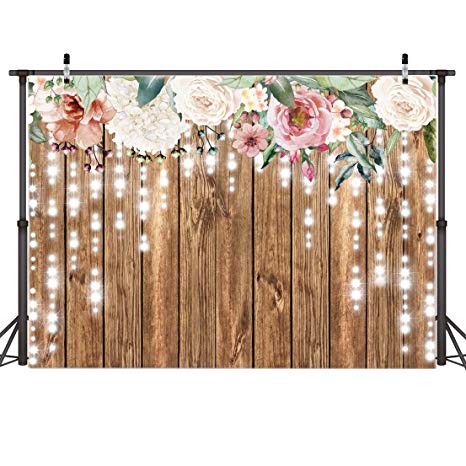AIIKES 7x5ft Floral Backdrop Rustic Wooden Wall Party Background Flower Wedding Retro Wood Floor Photography Backgrounds Glitter Flower Bridal Shower Baby Birthday Backdrops Photo Booth Props 11-562