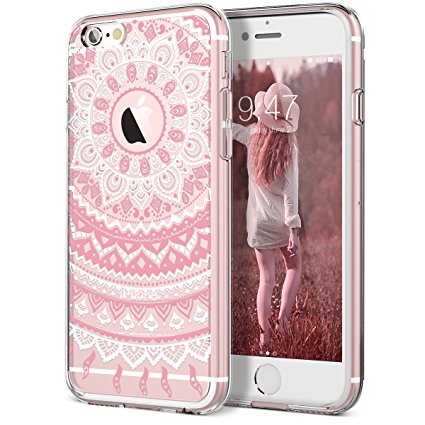 iPhone 6 Case, iPhone 6S Case, SmartLegend Retro Totem Mandala Floral Pattern Clear Acrylic PC Hard Back Cover with TPU Bumper Frame Hybrid Transparent Protective Case for iPhone 6 6S - Pink