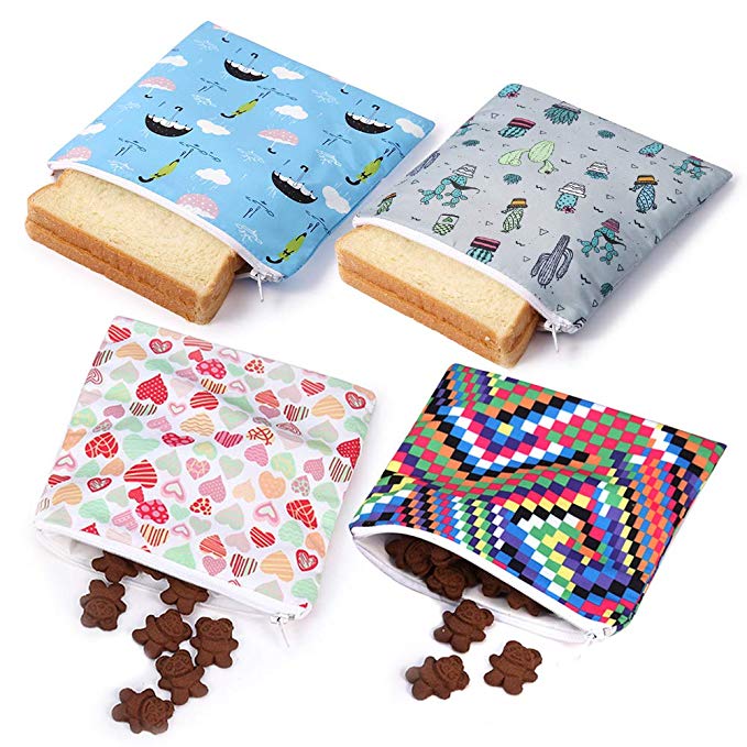 Reusable Snack Bag Sandwich Bags Zippered Lunch Baggies for Kids ECO-Friendly(4 Pack BOL)