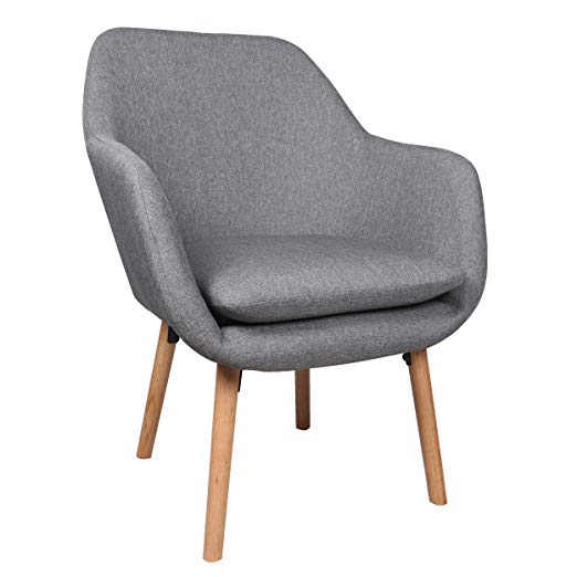Moustache Modern Fabric Sofa Arm Chair Armchair with Cushion Seat & Beech Wood Legs, Perfect for Living Room Cafe Home Office Dining Kitchen Bar (Gray)