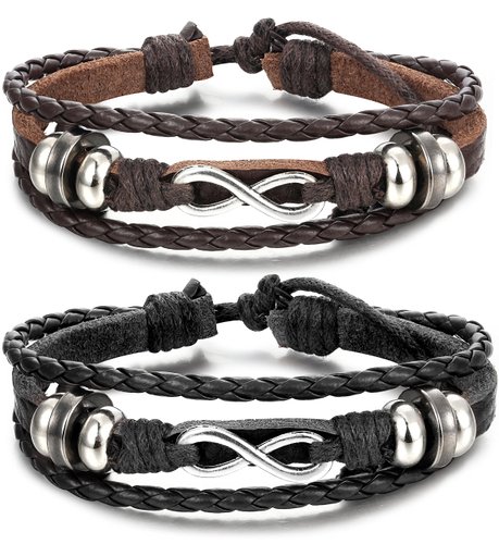 Besteel Charm Genuine Leather Bracelet for Men Wrist Wraps Bracelet Braided Cuff Bangle Adjustable 7-9 inches