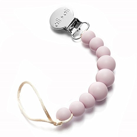 Modern Pacifier Clip for Baby - 100% BPA Free Silicone Teething Beads - Unique LILAC color 2-in-1 Binky Holder for Newborn Infant Baby Shower Gift- Teether Toys - Universal fit MAM - Philips Avent