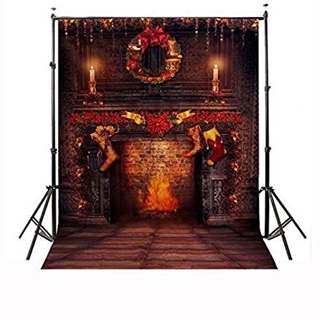 CAMTOA 7x5ft Christmas Photography Background Red Candle Fire Studio Backdrop ( NO INCLUDE THE STAND ! )