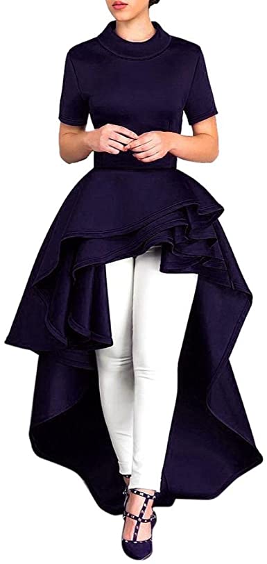 FORUU Women Short Sleeve High Low Peplum Dress Bodycon Casual Party Club Dress