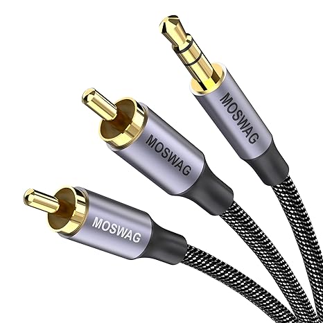 MOSWAG 3.5mm to 2RCA Male Cable Audio Adapter 6.6ft/2M RCA Auxiliary Hi-Fi Sound Shielded Stereo Flexible RCA Y Splitter Cable Cord Metal Shell Compatible with Smartphone Speakers Tablet HDTV MP3 Player