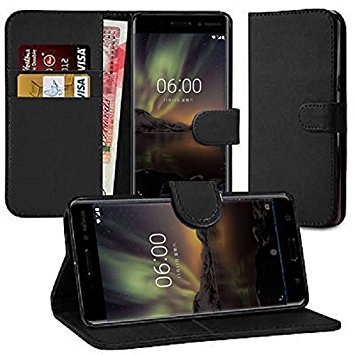Nokia 6 2018 Case, High Quality Nokia 6 Leather Case 2018 Model Nokia 6 2018 Cover, Premium Leather Wallet [With Card Holder] Case for Nokia 6 2018 [ Not Compatible With Nokia 6 2017 Case] (BLACK)