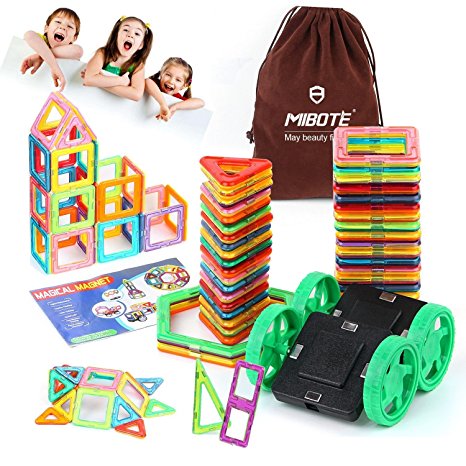 (45 PCS)Magnetic Building Blocks Educational Stacking Blocks Toddler Toys Preschool Boys Grils Toys with Car wheel Toy Set for Kid’s Educational and Creative Imagination Development By Mibote