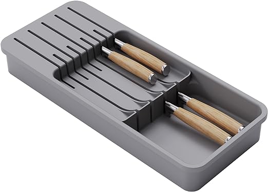 Lifewit Knife Drawer Organizer, Drawer Knife Block for 9 Knives, 2 Tier Knife Insert Holder Storage for Kitchen Drawer Countertop, Gray