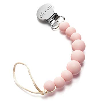 Modern Pacifier Clip for Baby - 100% BPA Free Silicone Teething Beads - Pastel PINK color 2-in-1 Binky Holder for Newborn Infant Baby Shower Gift- Teether Toys - Universal fit MAM - Philips Avent