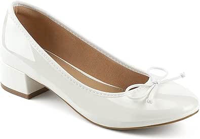 JENN ARDOR Chunky Block Low Heels Bow Round Closed Toe Comfort Work Casual Slip-On Bridal Wedding Guest Dress Sexy Prom Pumps Shoes for Women