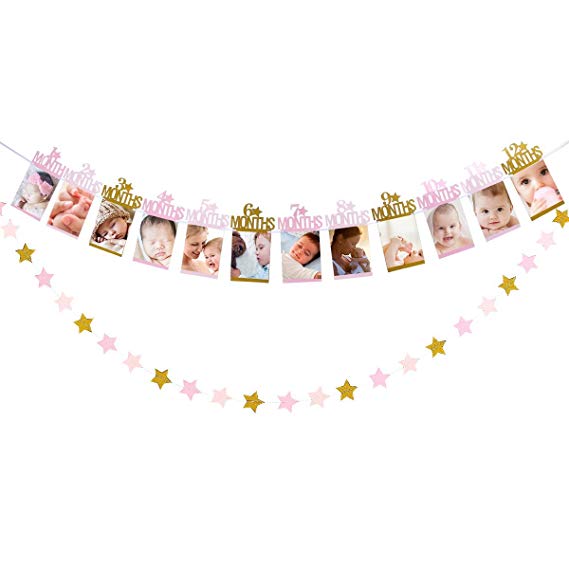 1st Birthday Baby Photo Banner Baby 1-12 Month Photo Prop Party Bunting Decoration Supplies