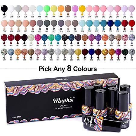 Maphie Pick Any 8 Colours UV LED Soak Off Gel Nail Polish Set - 8PCS/6ml 0.21oz Gel Nail Varnish Gift Kit - Nail Art Design