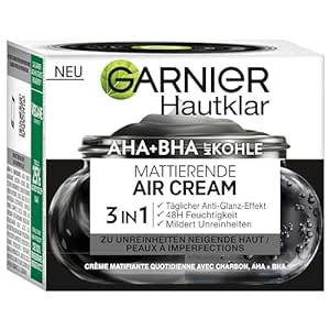 Garnier SkinActive AHA BHA mit Kohle 3in1 Gesichtscreme Mattierende Air Cream für zu Unreinheiten neigende Haut, 50 ml