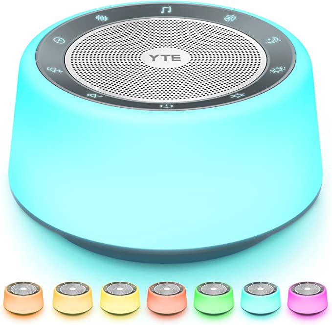 YTE White Noise Machine, Sleep Sound Machine with 30 Soothing Sounds, 7 Color Baby Night Lights, Full Touch Control, Timer and Memory Features, Plug in, Sound Machine for Baby, Adults