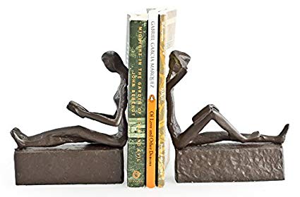2-Pc Man and Woman Reading Metal Bookend Set