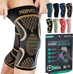 Modvel Knee Braces for Knee Pain Women & Men - 2 Pack Knee Brace for Knee Pain Set, Knee Brace Compression Sleeve, Knee Support for Knee Pain Meniscus Tear, ACL & Arthritis Pain Relief,Copper L