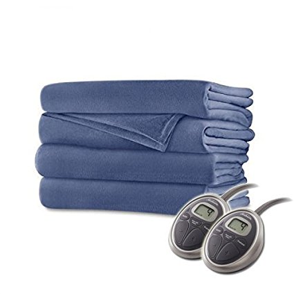 Sunbeam Queen Electric Heated Blanket Luxurious Velvet Plush with Two 20 Heat Settings Digital Controllers and Auto-off Feature - 5yr Warranty (Dusty Blue)