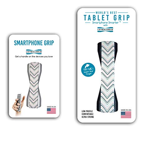 LoveHandle Duo Grip for Smartphone and Tablet - Chic Chevron Design Elastic Strap Original Grip with Silver Base   XL Grip with Black Base