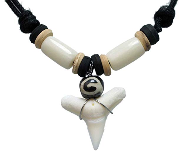 exoticdream Real Shark Tooth Necklace Surfer Hawaiian Beach Boys Girls Men - Color Beads