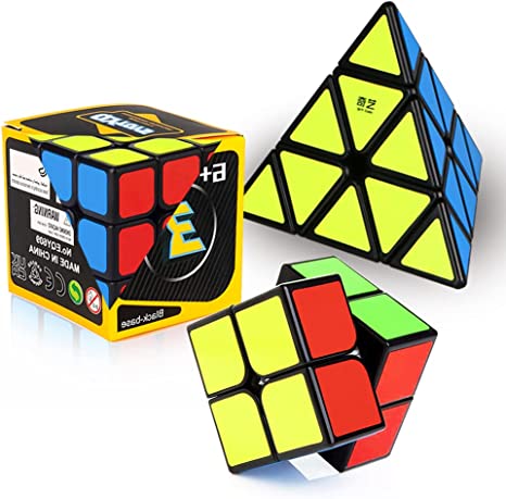 ROXENDA Speed Cube Set, Magic Cube Set of 2x2x2 3x3x3 Pyramid Cube Smooth Puzzle Cube (Black)