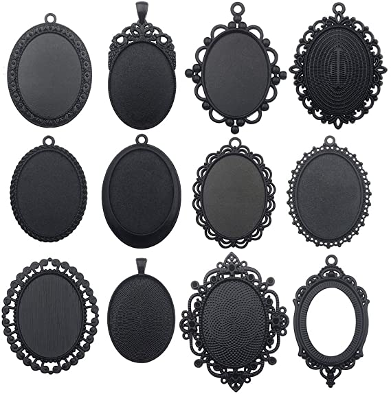 10pcs 30x40mm Black Oval Blank Bezel Pendant Trays Base Cabochon Settings Trays Pendant Blanks (M117)