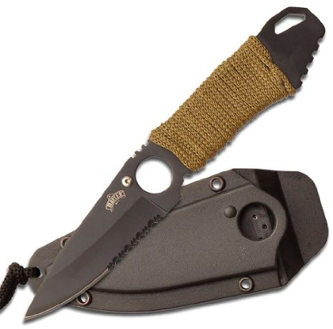 Master USA MU-1121 Series Tactical Fixed Blade Neck Knife Half-Serrated Blade 6-34-Inch Overall