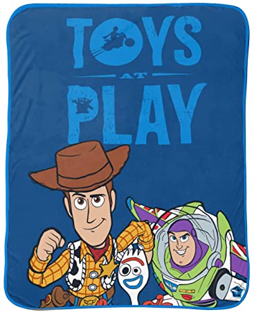 Jay Franco Disney Pixar Toy Story Toys at Play Raschel Throw Blanket - Measures 43.5 x 55 inches, Kids Bedding Features Woody Buzz Lightyear, Forky - Super Soft - (Official Disney Pixar Product)