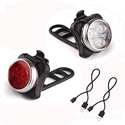 GoFriend® USB Rechargeable LED Cycling Bike Lights Set, Headlight Taillight Combinations LED Bicycle Light Set - Front and Rear Light, 650mah Lithium Battery, 2 USB Cables, 4 Light Modes