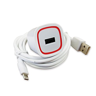 New Fast Rapid Wall Charger for Apple iPhone X 8  8 7 7 Plus 6 6S 6  6S  SE - 5 Foot 8 Pin Cable 5v / 2.4 Amp - White Red LED