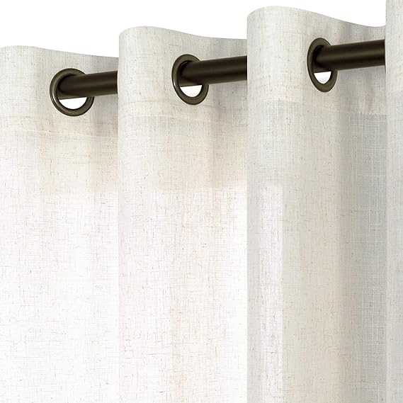 KOUFALL Linen Grommet Curtains for Living Room,Semi Sheer Boho Farmhouse Neutral Cream Curtain Drapes with Bronze Grommets,Room Curtains for Bedroom Window Set of 2 Panels 84 Length