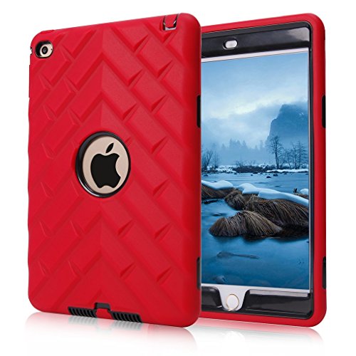 iPad mini 4 Case, iPad A1538/A1550 Case, Hocase Rugged Shockproof Anti-Slip Hybrid Hard Shell Silicone Rubber Bumper Protective Case for Apple iPad mini 4th Generation 2015 - Red / Black