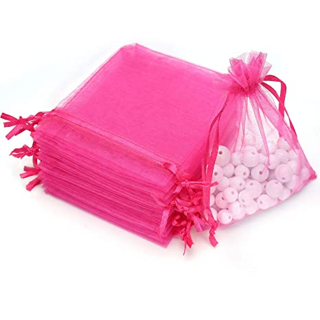 100pcs 3.6x4.8''(9x12cm) Organza Gift Bags, Drawstring Pouches Jewelry Party Wedding Favor Gift Bags,Candy Bags. (Rose)