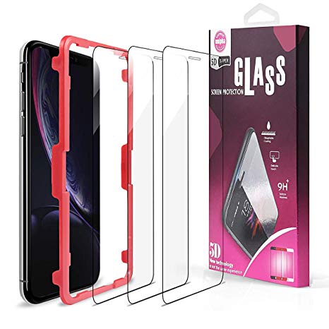 [3-Pack] iPhone XR Screen Protector Premium Tempered Glass [0.26mm] 9H Hardness 2.5D Film DoubleDefence Technology [Alignment Frame Easy Installation] for iPhone XR 6.1 Inch