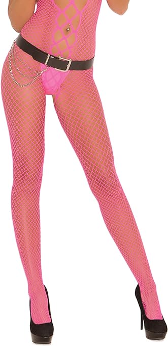 Women's Diamond Net Bodystocking with Open Bust and Crotch