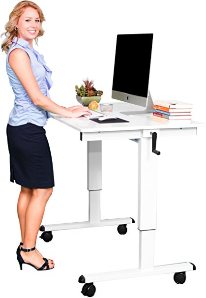 48" Crank Adjustable Height Standing Desk (White Frame / Gloss White Top)