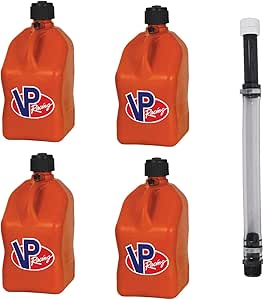 VP Racing Fuels 5-Gallon Square Motorsport Utility Container Orange & 14" Standard Hose (4 Pack)