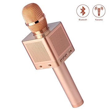 Karaoke Wireless Microphone,Portable Bluetooth Speaker Karaoke Machine For Home KTV,Singing and Recording, Aluminum Alloy,Compatible With Android and iPhone(Rose Gold)