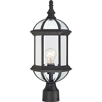 Nuvo Lighting 60/4976 Boxwood One Light Post Lantern 100 Watt A19 Max. Clear Beveled Glass Textured Black Outdoor Fixture