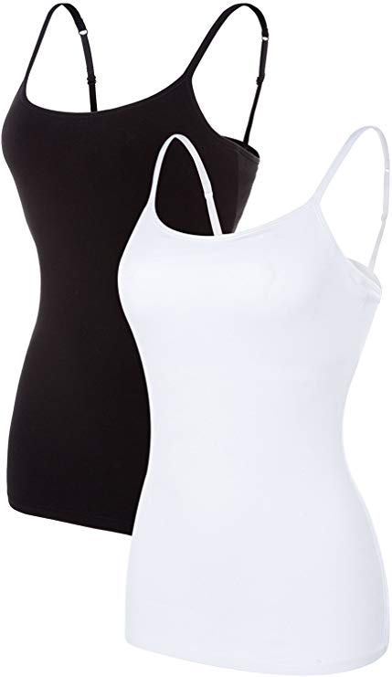 ATTRACO Women's Cotton Camisole Shelf Bra Spaghetti Straps Tank Top 2 Packs