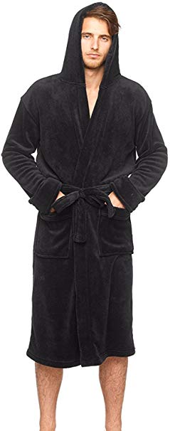 Wanted Men's Lightweight Plush Fleece Hooded Spa Robe