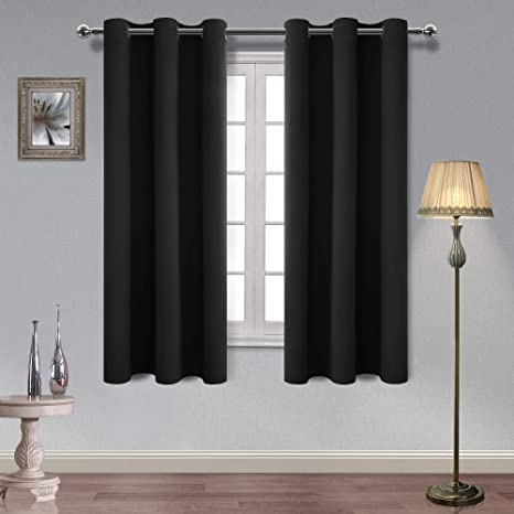 Hiasan Thermal Insulated Black Blackout Curtains Energy Efficient and Noise Reduction Window Curtains for Bedroom and Living Room, 42 x 72 Inches Long, 2 Drape Panels