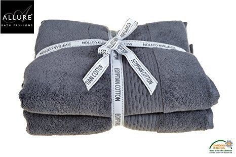 Egyptian Cotton Towels 2 Pack Towel Bale with Bath Sheets 150 x 90cm Supersoft SPA Towel in Grey / Charcoal