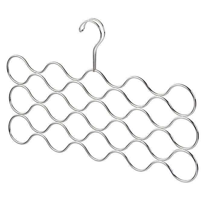 InterDesign Classico Wave Scarf Hanger, No Snag Storage for Scarves, Ties, Belts, Shawls, Pashminas, Accessories - 23 Loops, Chrome