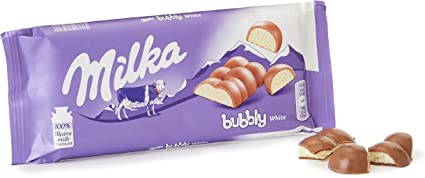 Milka Bubbly Chocolate Bar OFFICIAL, White Chocolate Bubbly Texture with Milk Chocolate Coating, 95 g
