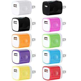 USB Wall Charger, 10 Pack Multi-Colored FREEDOMTECH USB AC Universal Power Home Wall Travel Charger Adapter for iPhone 4 5 6 7 Plus Samsung Galaxy S4 S5 S6 S7 S8  Note 2 3 4 5 HTC iOS10 (Bundle)