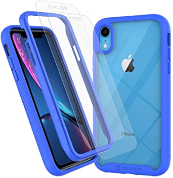 CellEver Compatible with iPhone XR Case, Clear Full Body Heavy Duty Protective Case Anti-Slip Full Body Transparent Cover Designed for iPhone XR 6.1 inch (2X Glass Screen Protector Included) - Blue