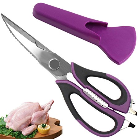 Sunkuka Kitchen Scissors Stainless Steel 8-in-1 Multi-Purpose Heavy Duty Shears for Chicken, Poultry,Fish,Meat,BBQ,Vegetables and Herbs – Come Apart With Magnetic Holder